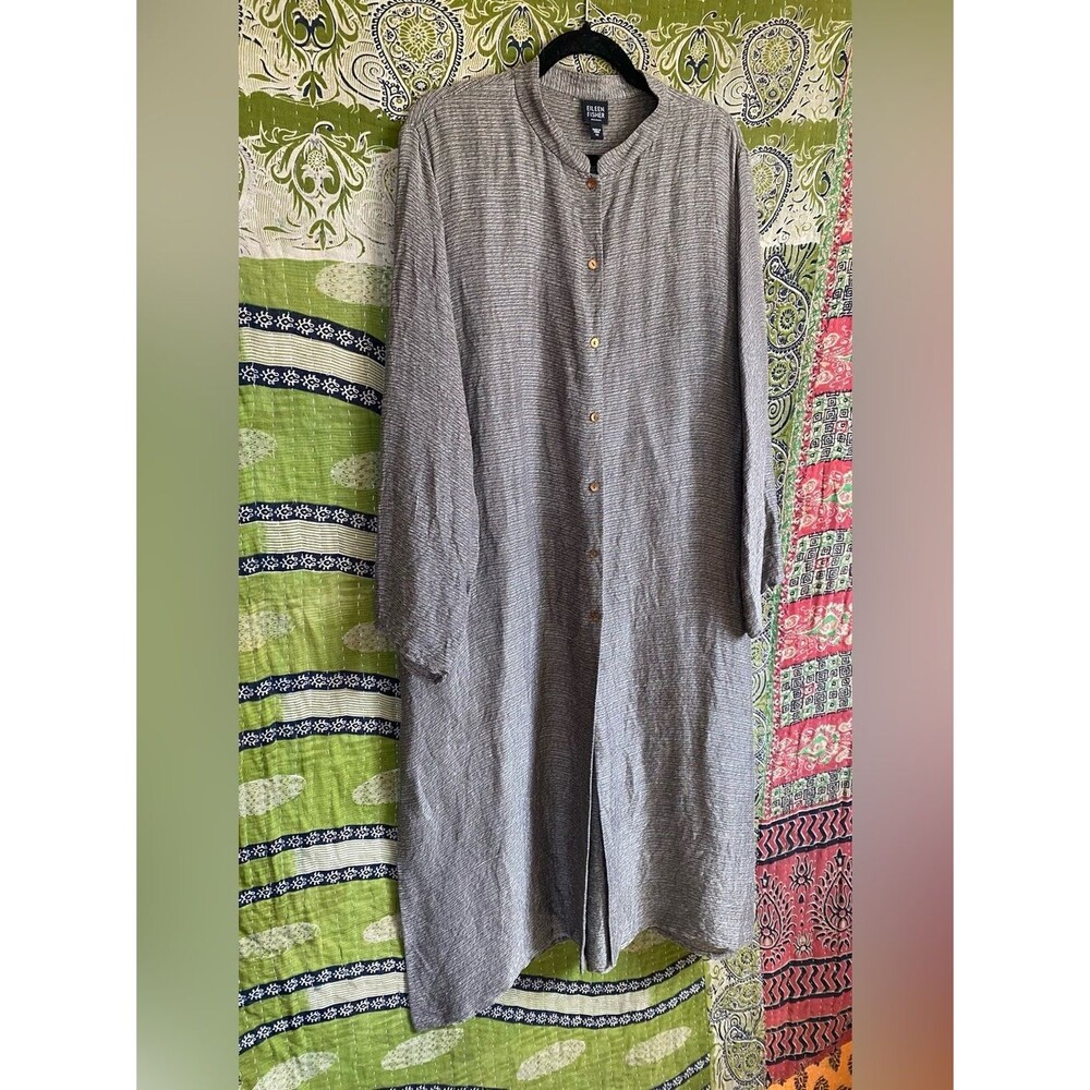 Eileen Fisher Yarn-Dyed Silk/ Linen Handkerchief Farmhouse Shirt Dress Size 1X - Picture 3 of 15